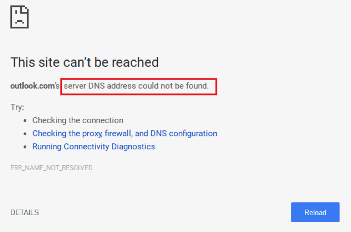 dns address could not be found