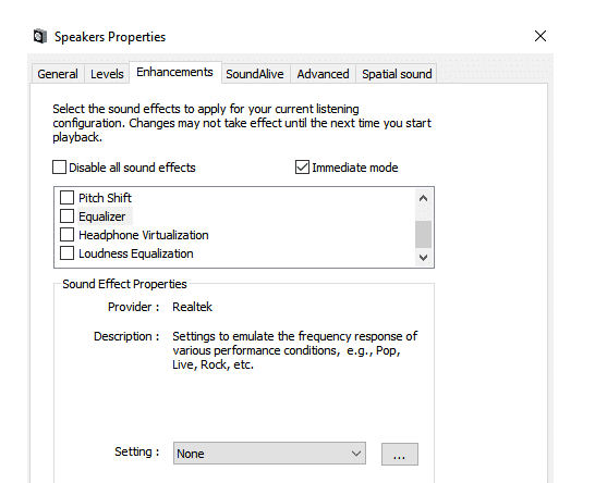 windows 10 sound Equalizer