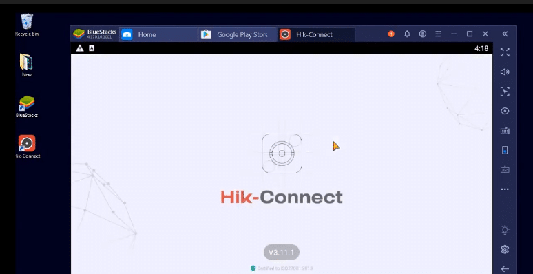 Hik Connect for pc using Blue stack player